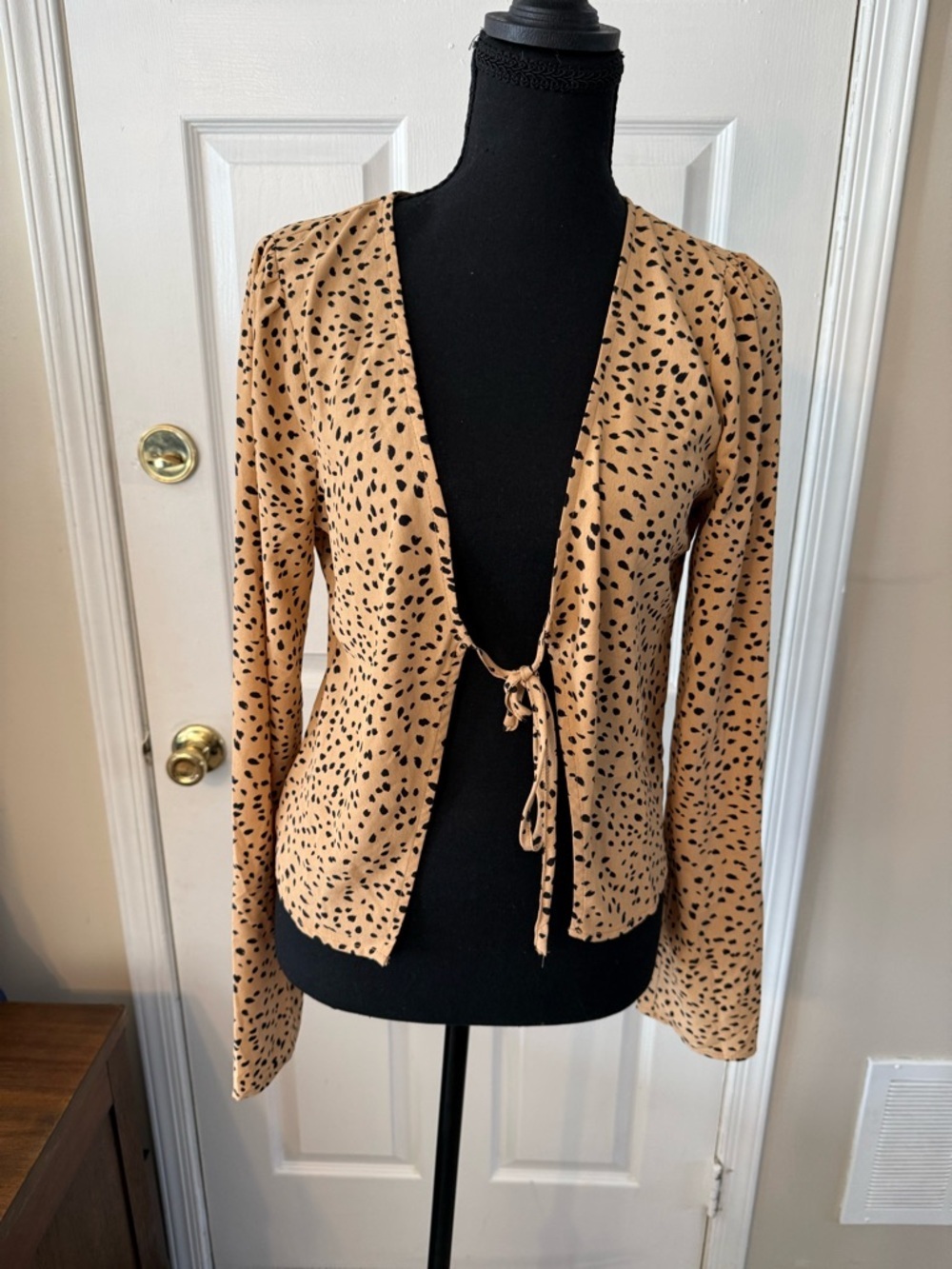 Forever 21 Beige and Black Spot Tie-Front Cardigan